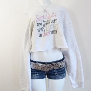 y2k some girls are just born with glitter cropped sweatshirt slogan size L
